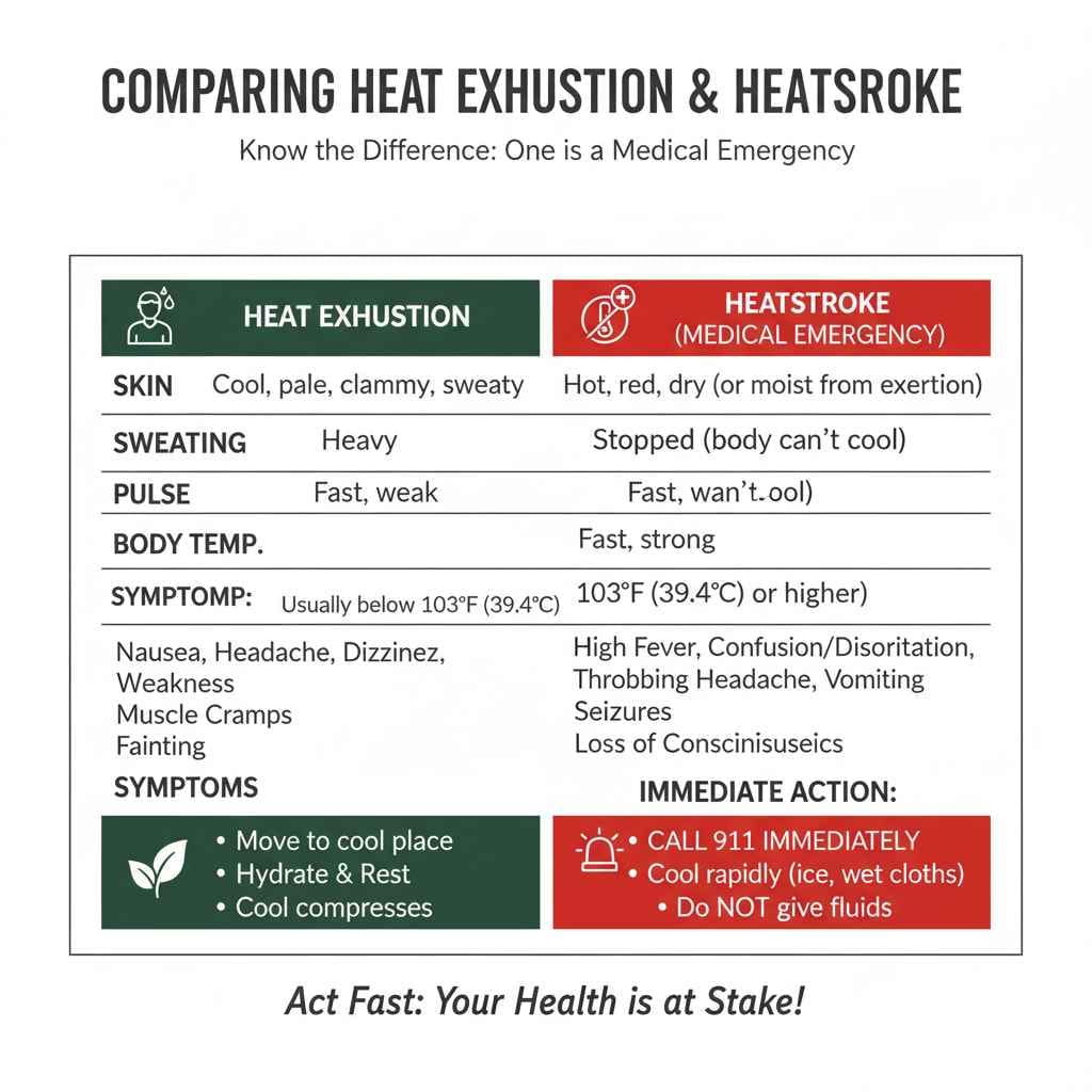 Comparing Heat Exhaustion and Heatstroke