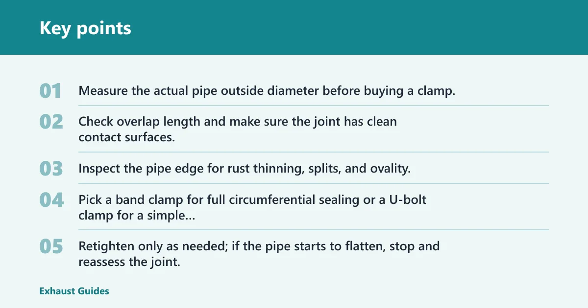 Key points: Choose Band clamp if… / Choose U-bolt clamp if…