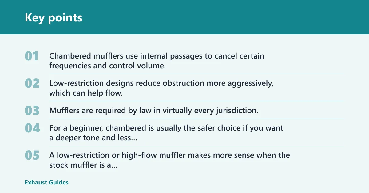 Key points: Muffler: best for low-cost sound control