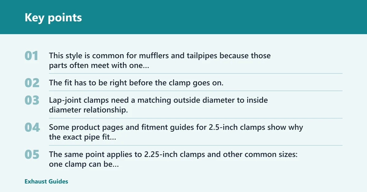Key points: Lap-joint clamp: best for overlapped pipes
