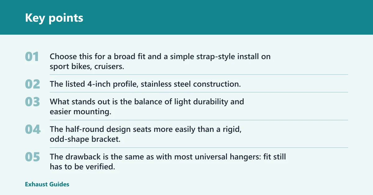 Key points: Best overall exhaust hanger: JVNZAM Universal Motorcycle Exhaust Clip Clamp