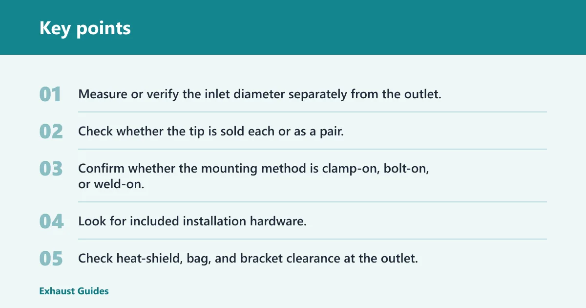 Key points: Exhaust tip fitment matrix