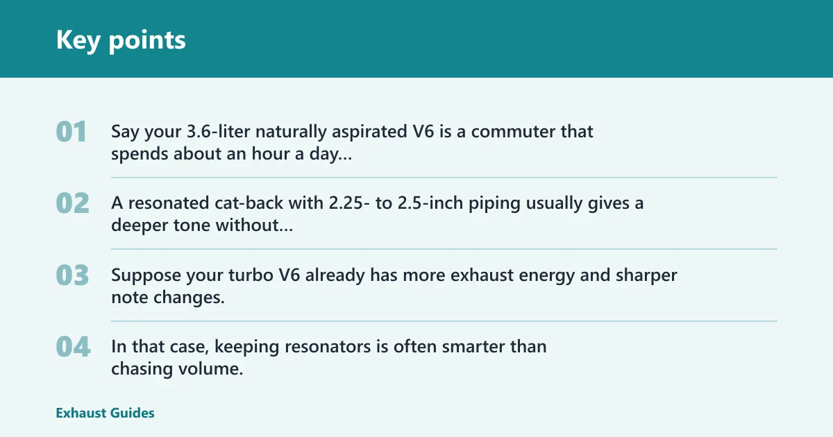 Key points: V6 exhaust decision matrix