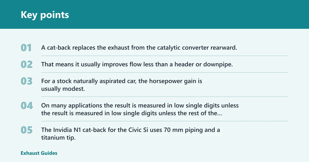 Key points: Cat-back exhaust: best for balanced street gains