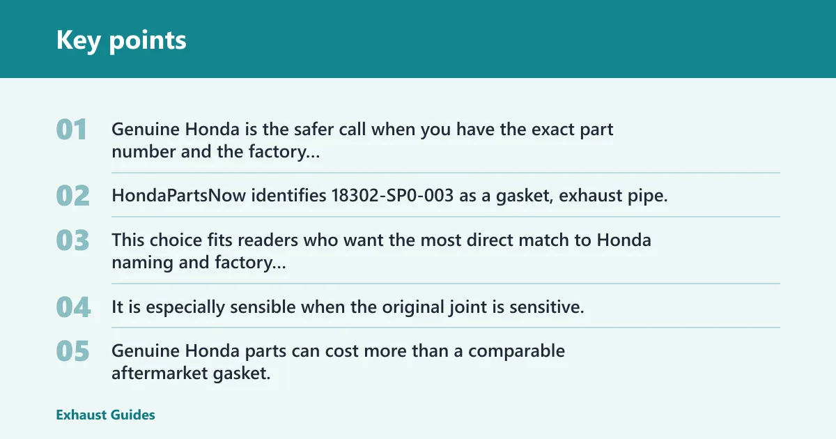 Key points: Honda Genuine gasket: best for exact fit