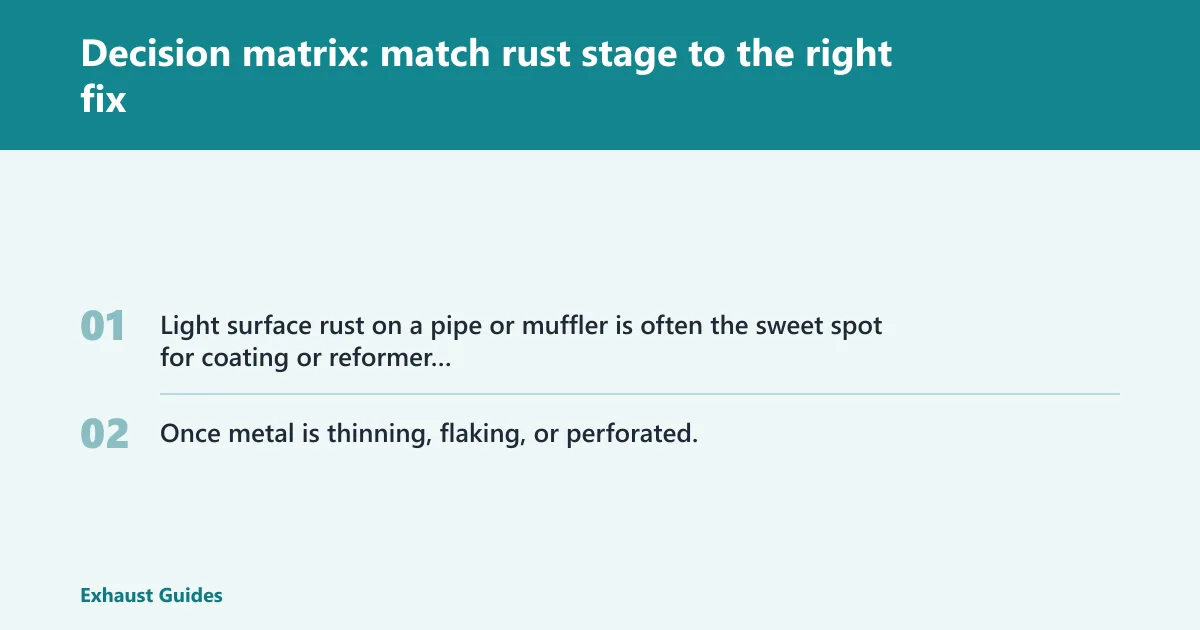 Steps: Decision matrix: match rust stage to the right fix