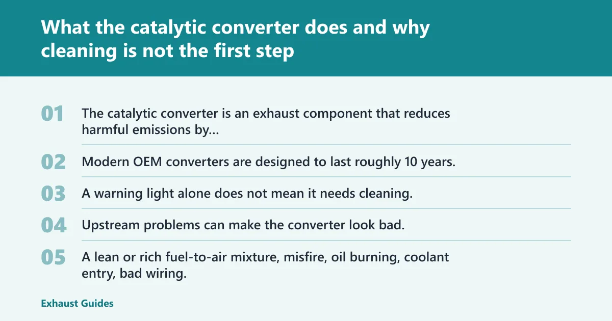 Steps: What the catalytic converter does and why cleaning is not the first step