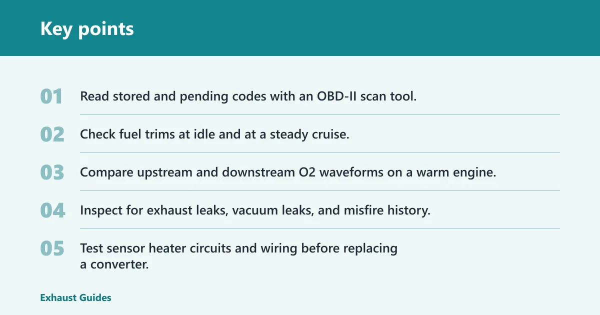Key points: Choose catalytic converter if… / Choose o2 sensor if…