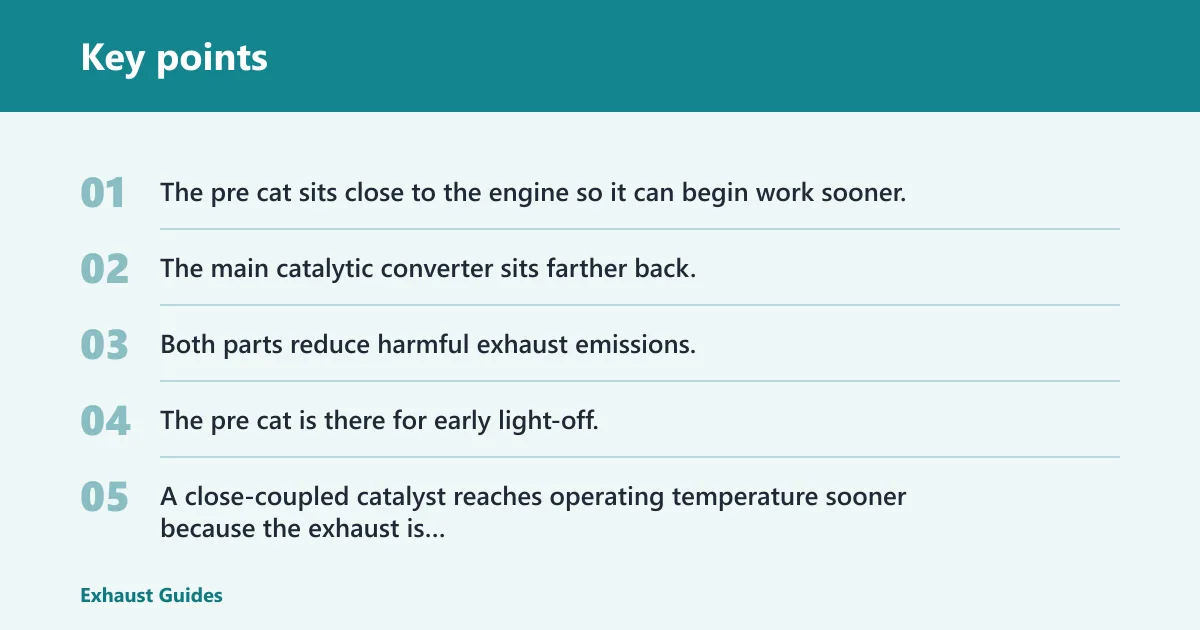 Key points: Pre-cat vs main catalytic converter comparison table