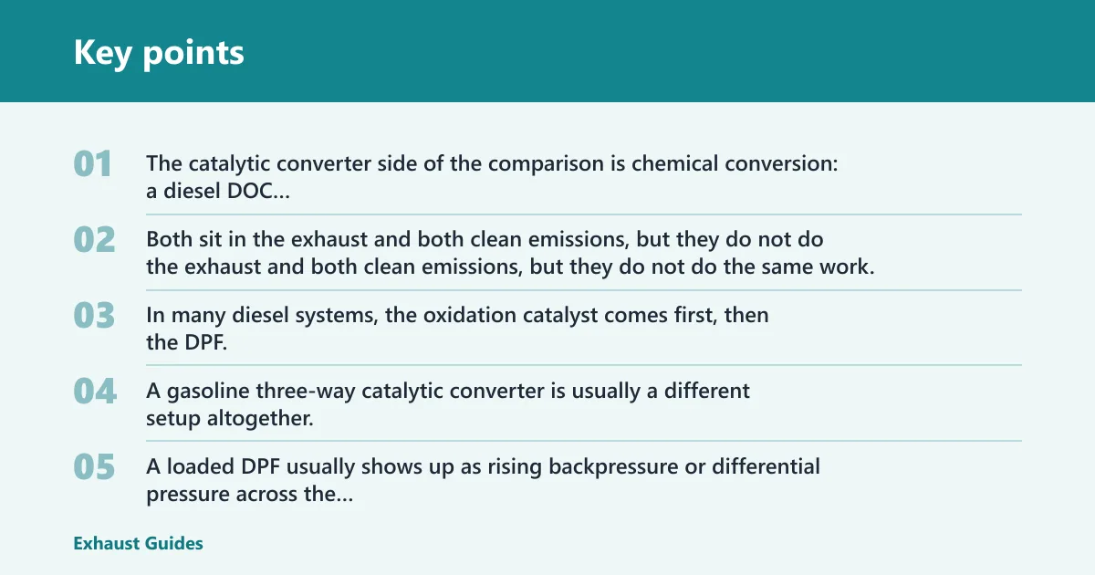 Key points: Diesel DPF vs catalytic converter differences