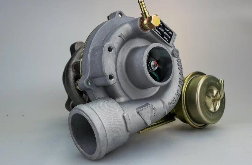 Turbocharged car on a lift showing the downpipe and exhaust path underneath