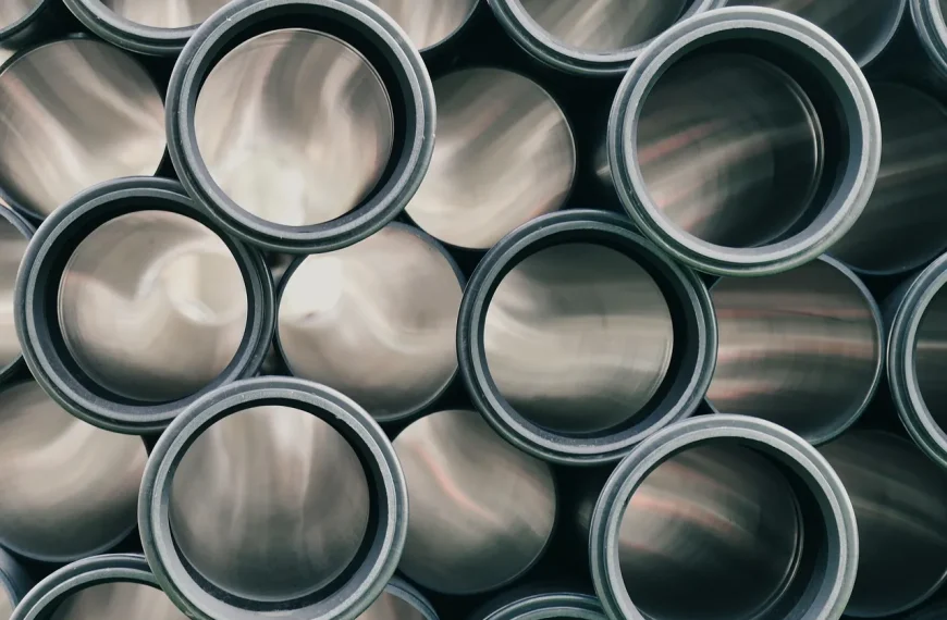 Exhaust pipe sections on a workbench showing a clamp joint and a weld-prep joint