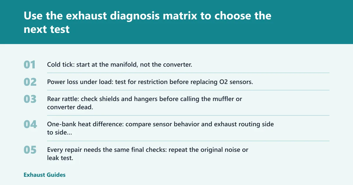 Steps: Use the exhaust diagnosis matrix to choose the next test