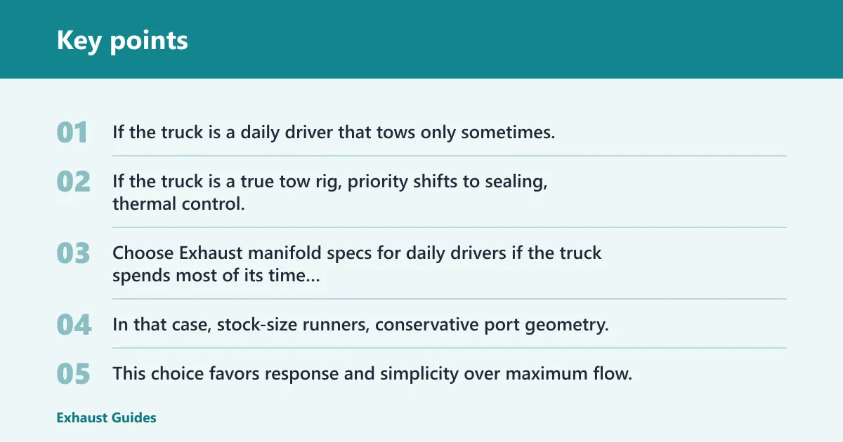 Key points: Exhaust manifolds for mixed-use trucks