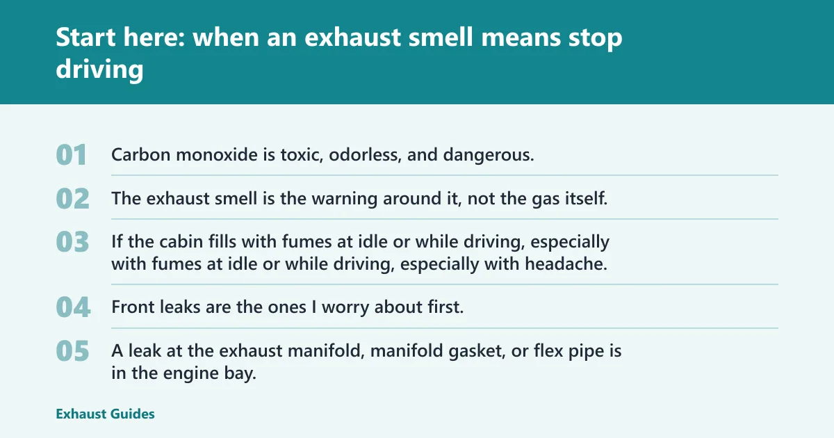 Steps: Start here: when an exhaust smell means stop driving