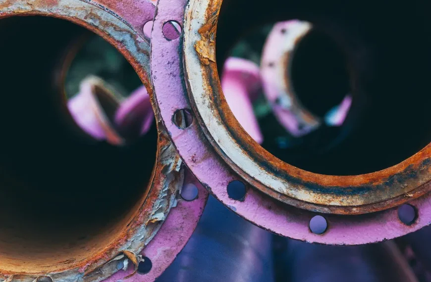 Mechanic inspecting a rusty car exhaust pipe under a lifted vehicle