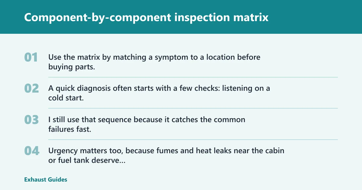 Steps: Component-by-component inspection matrix