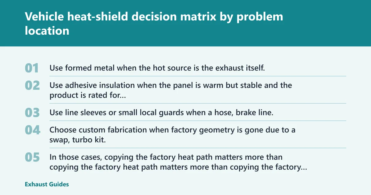 Steps: Vehicle heat-shield decision matrix by problem location
