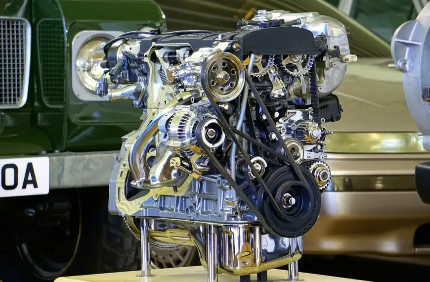 Diesel pickup in a repair bay while a mechanic inspects the exhaust and emissions system