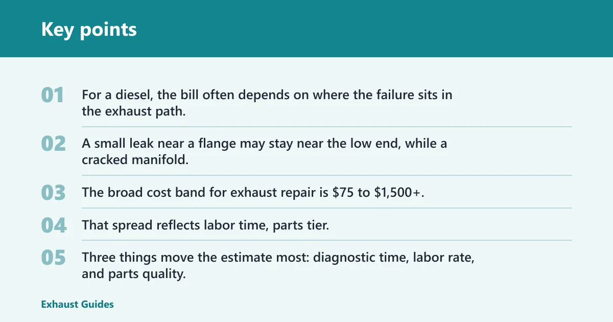 Key points: Diesel exhaust repair cost at a glance