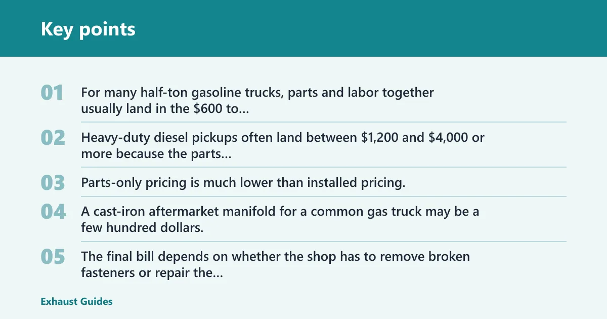 Key points: Truck manifold replacement cost