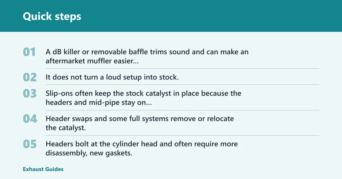 Quick steps: What matters most: sound, legality, or install effort?