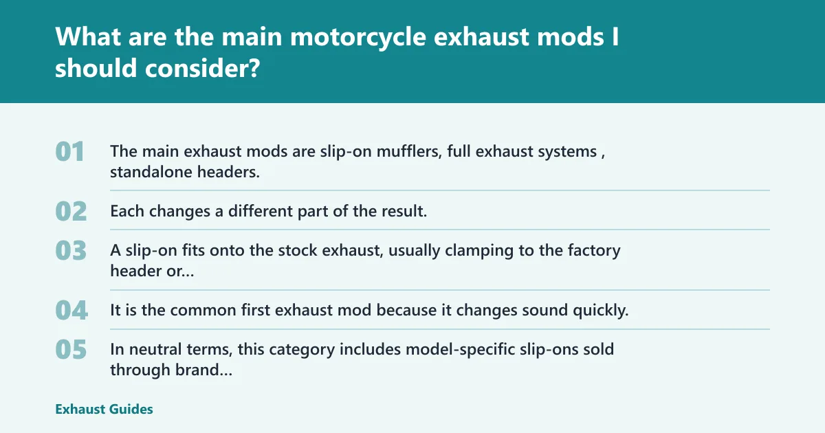Steps: What are the main motorcycle exhaust mods I should consider?