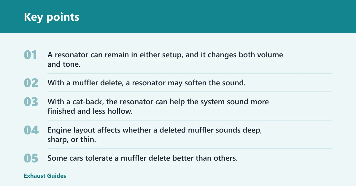 Key points: Which is louder: muffler delete or cat-back exhaust?