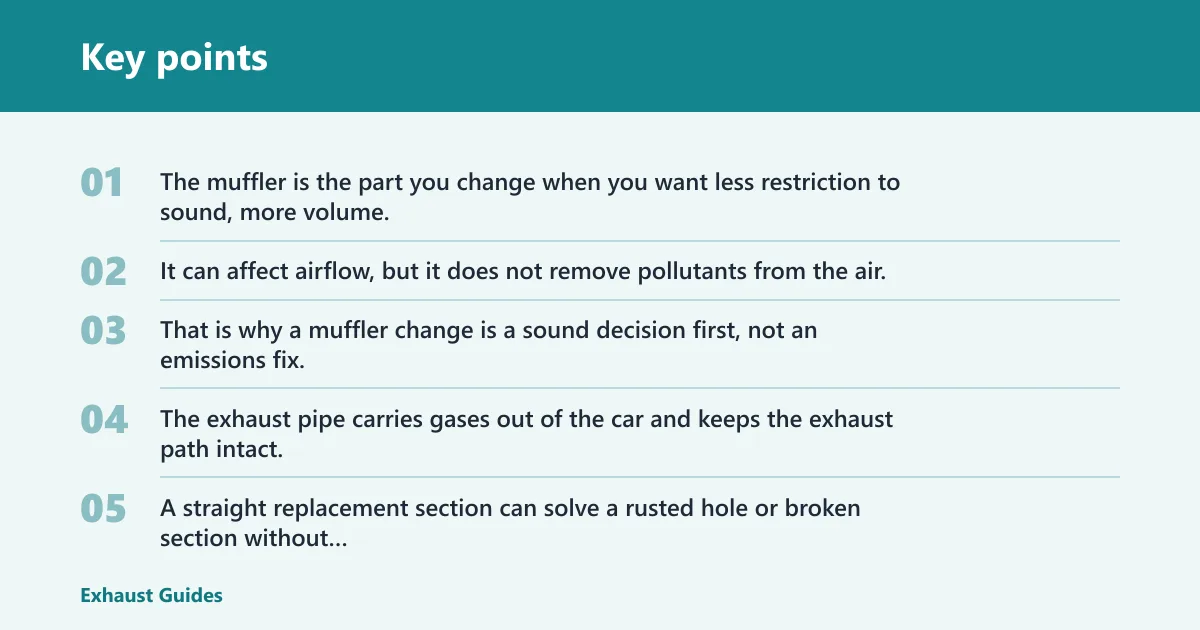 Key points: Comparison table: muffler, pipe, and related parts
