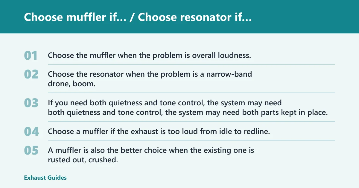 Steps: Choose muffler if… / Choose resonator if…