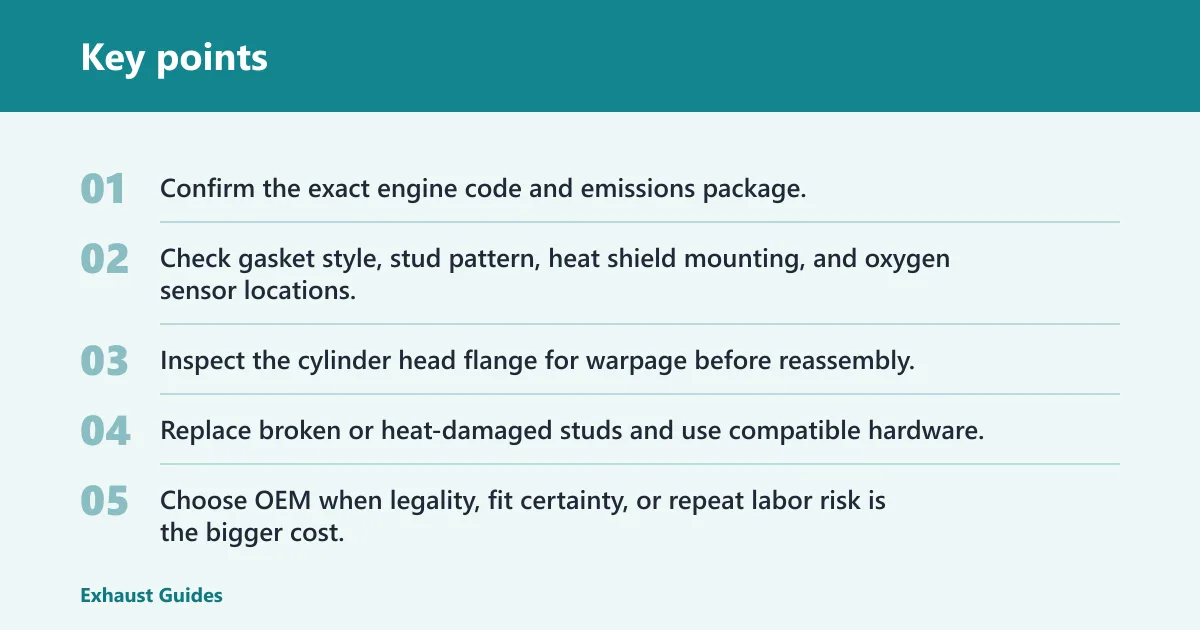 Key points: Choose exhaust manifold if… / Choose aftermarket manifold if…