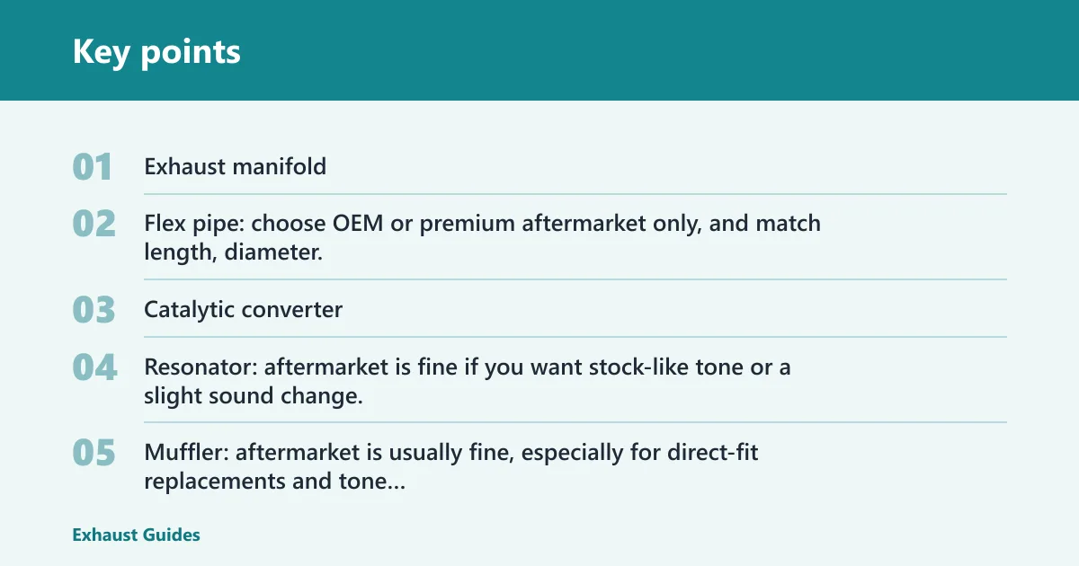 Key points: Exhaust component decision table