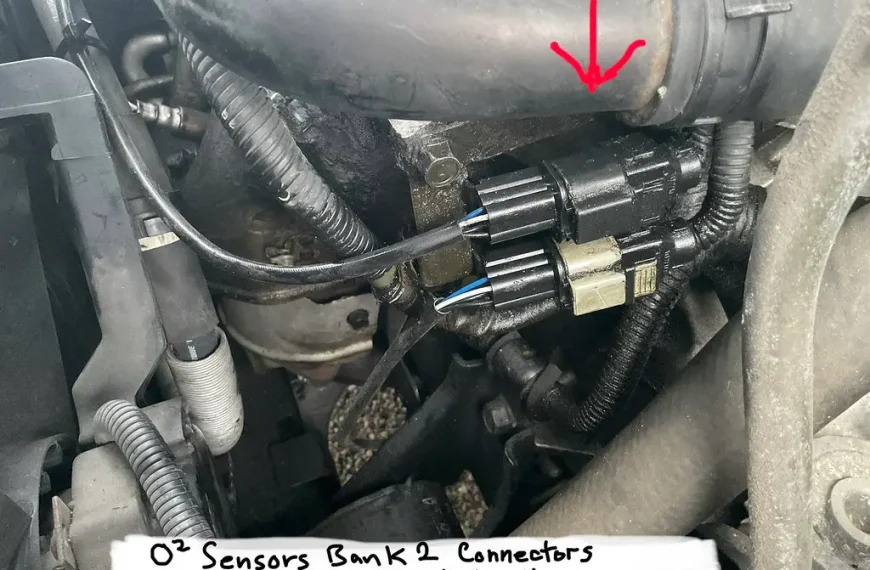 Mechanic comparing OEM and aftermarket oxygen sensors beside a car in a repair shop