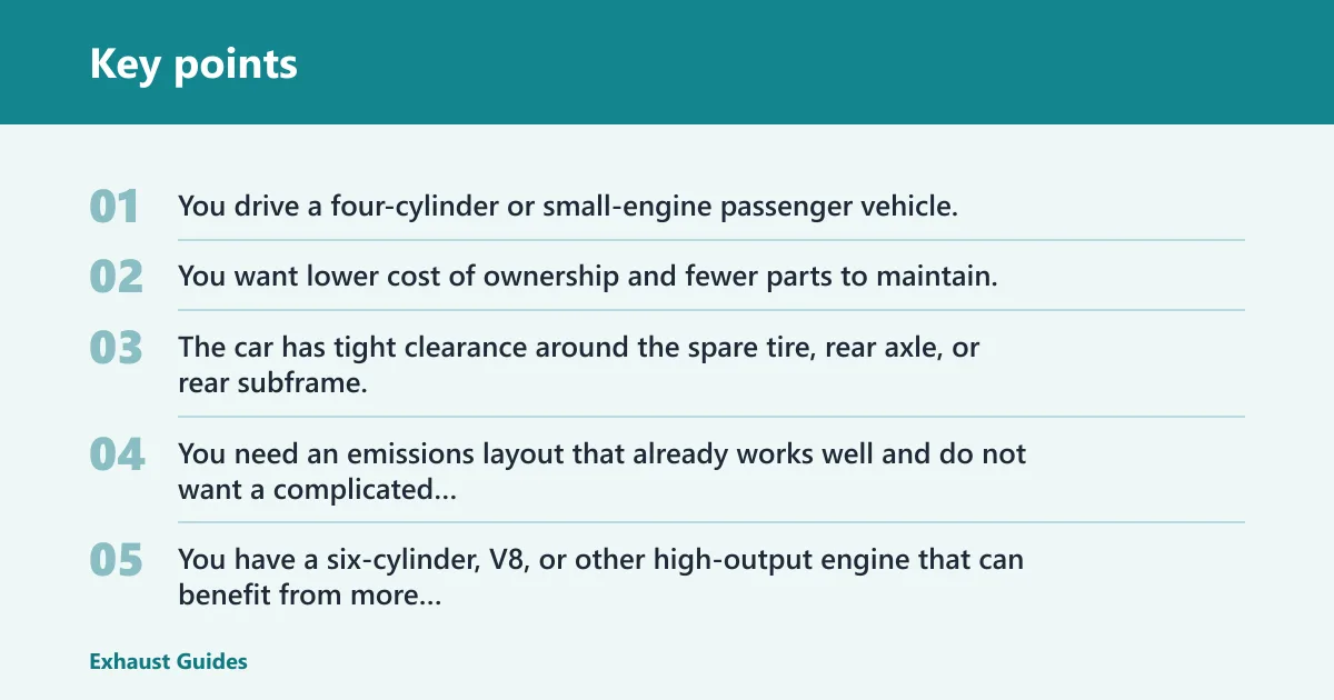 Key points: Choose single exhaust if… / Choose dual exhaust if…