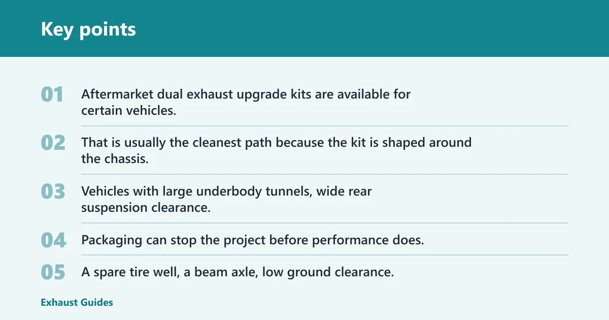 Key points: Can you convert a single exhaust to dual?