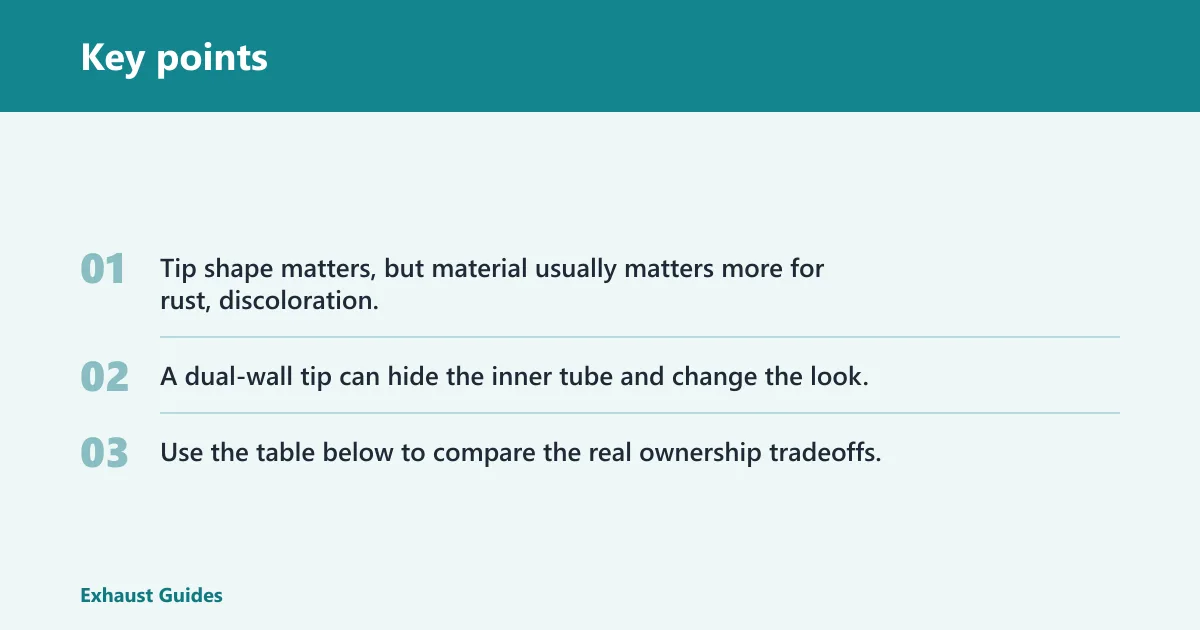 Key points: Exhaust tip material decision table